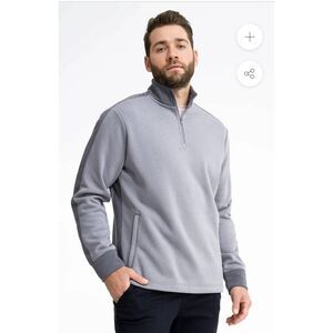 Swet Tailor Stretch Microfleece Quarter Zip Slalom Stripe Pullover Grey Monument